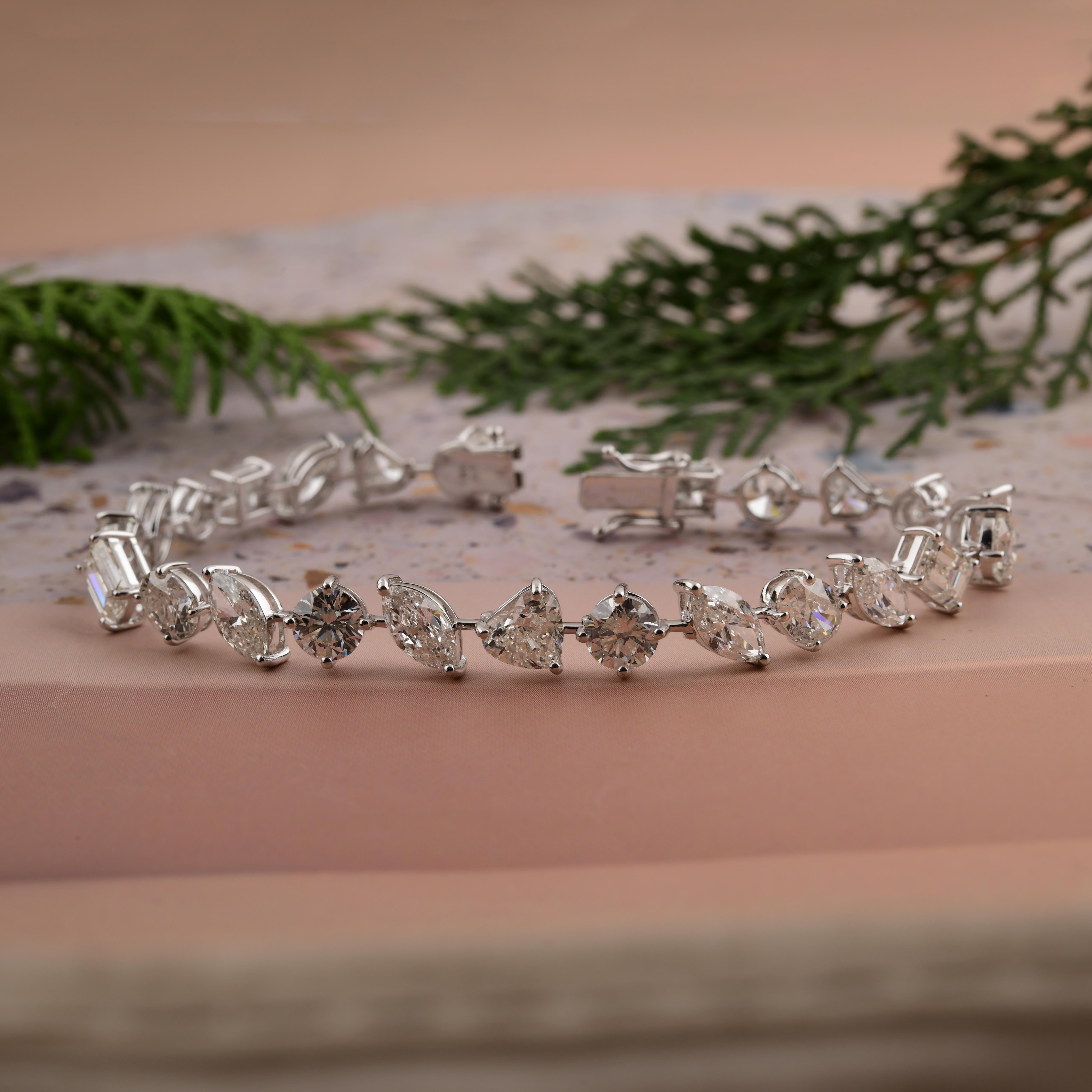 Taglio marquise Bracciale multi diamante reale da 17,28 carati SI Clarity HI Color Oro bianco 18 carati in vendita
