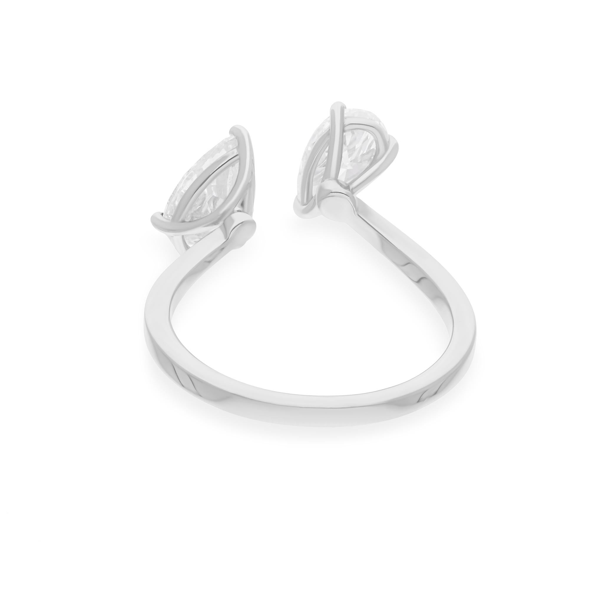 Real 1.73 Carat SI Clarity HI Color Pear Diamond Cuff Ring 18 Karat White Gold In New Condition For Sale In Diera, Dubai