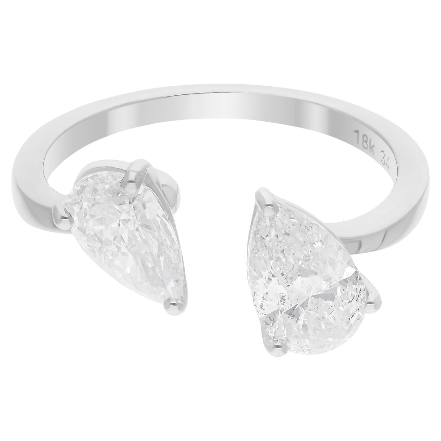 Anillo de puño de diamante pera de 1,73 quilates de oro blanco de 18 quilates con claridad SI y color HI