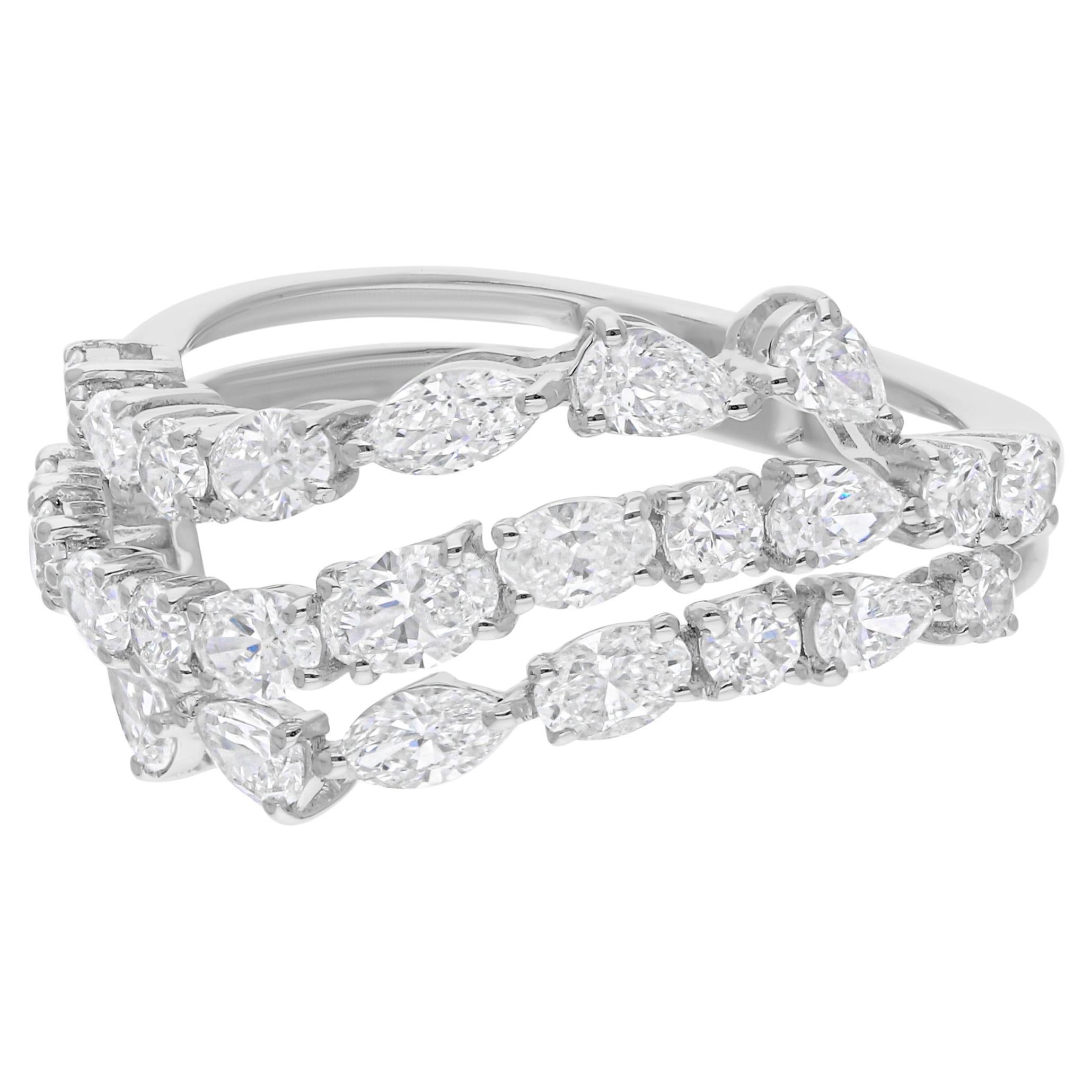 Real 1.73 Carat SI/H Multi Shape Diamond Curve Design Ring 14 Karat White Gold