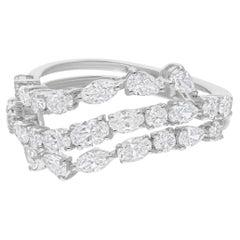 Real 1.73 Carat SI/H Multi Shape Diamond Curve Design Ring 14 Karat White Gold