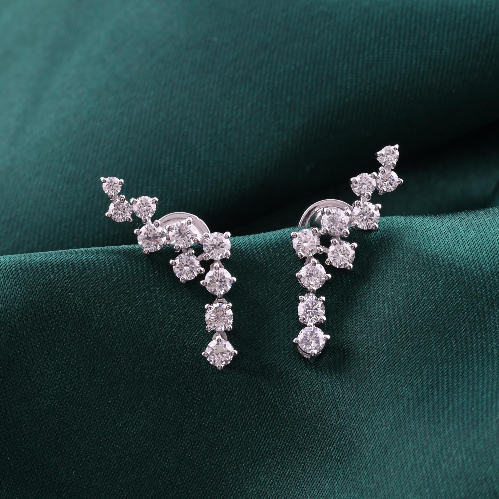 Pendientes de diamantes auténticos de 1,74 quilates con claridad SI y color HI Joyas de oro blanco de 9 quilates Corte redondo en venta