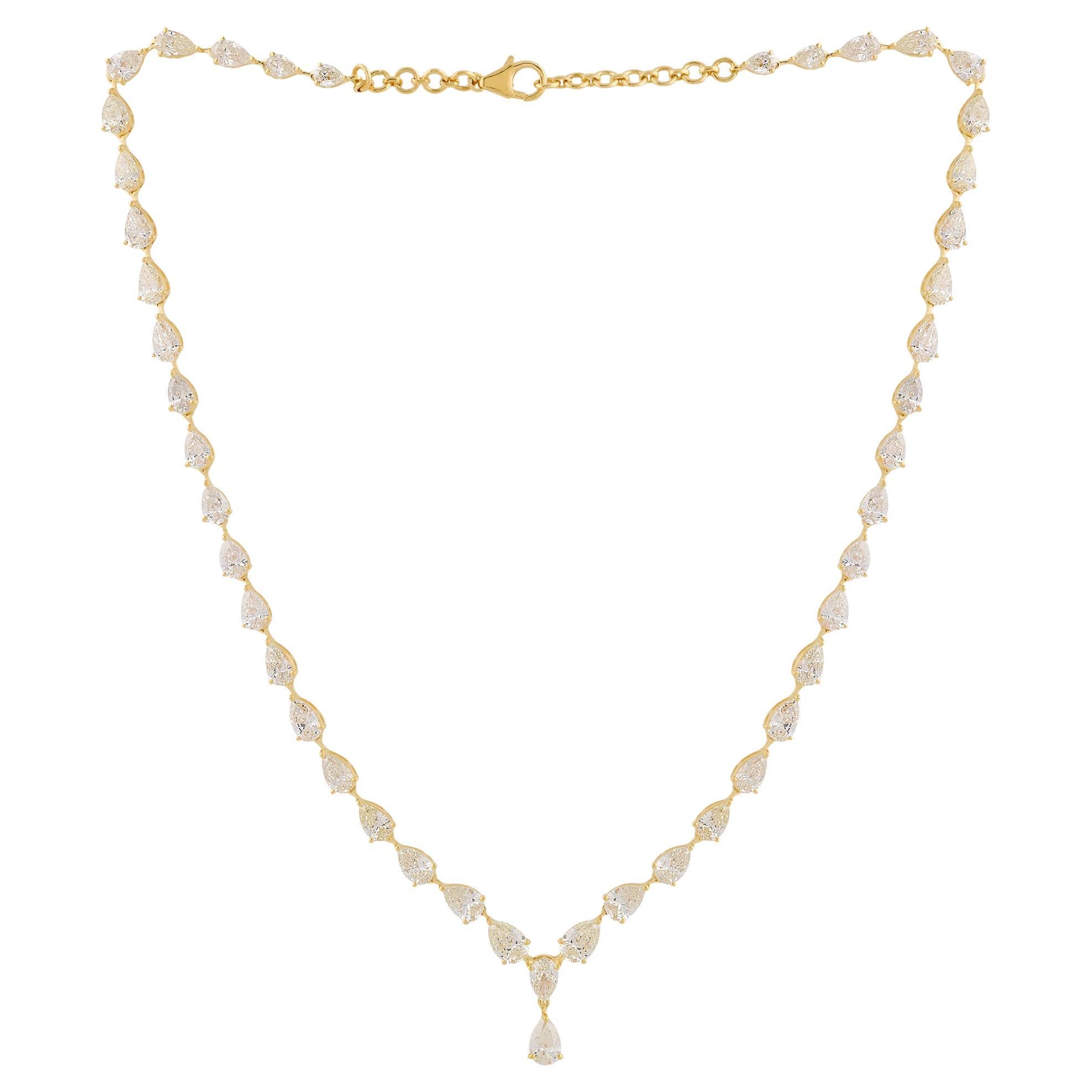 Collier véritable en or jaune 18 carats avec diamants en forme de poire de 17,65 carats