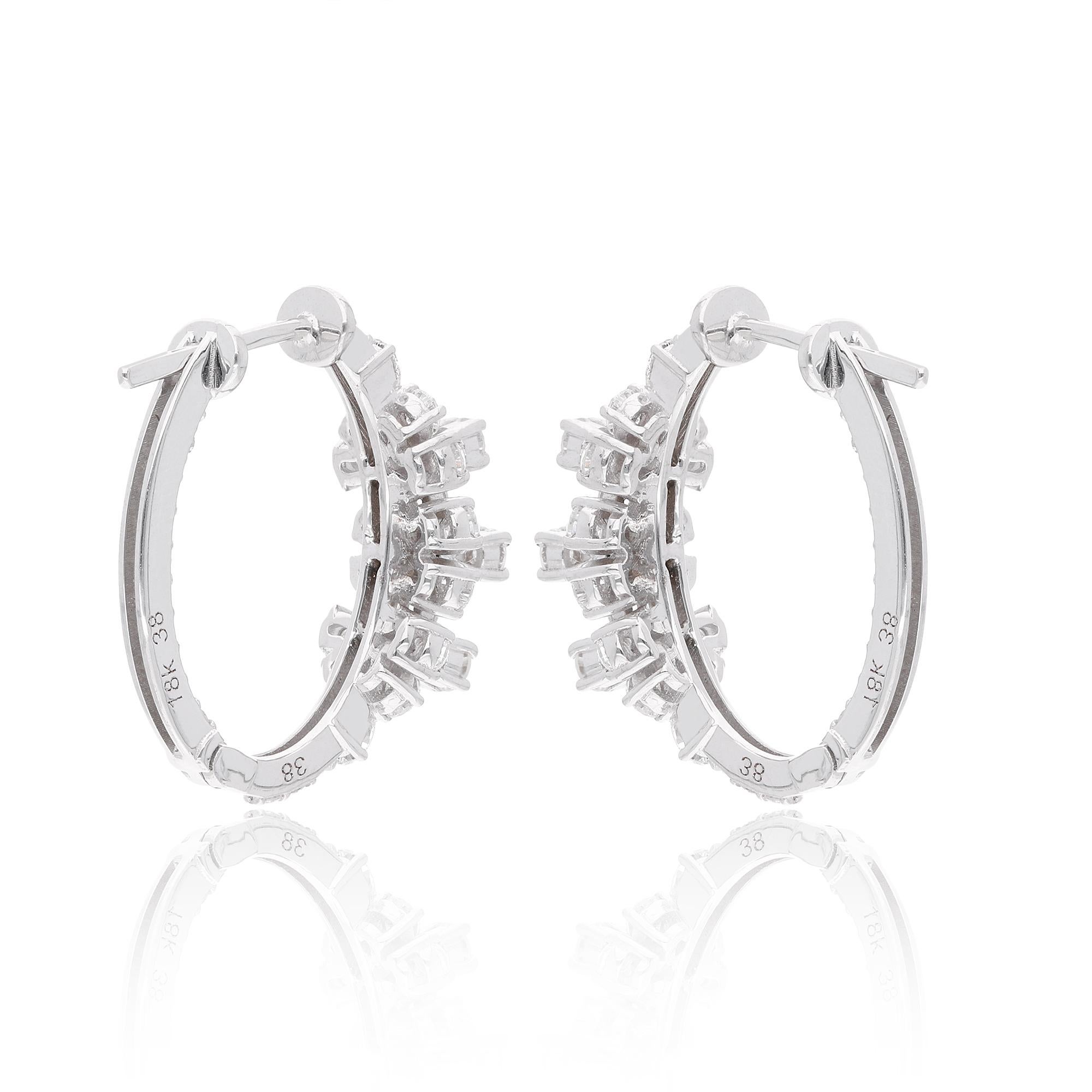 Women's Real 1.77 Carat Round & Pear Diamond Hoop Earrings 18 Karat White Gold Jewelry For Sale