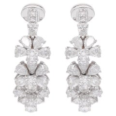 Pendientes de aro de diamantes redondos y pera de 1,77 quilates reales Joyas de oro blanco de 18 quilates