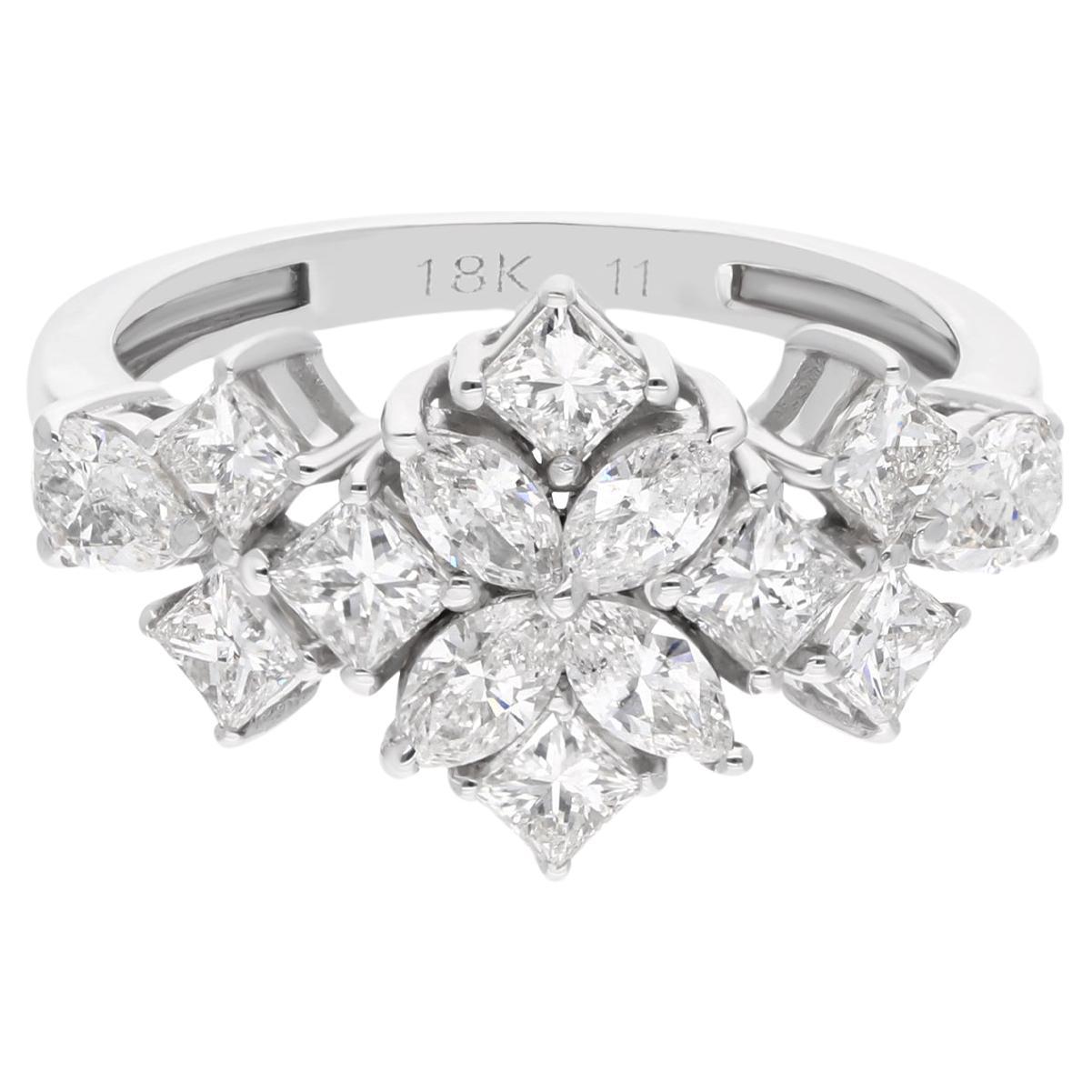 Real 1.8 Carat SI Clarity HI Color Diamond Dome Ring 18 Karat White Gold Jewelry