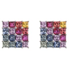 Pendientes de oro blanco de 18 quilates con zafiro múltiple de 1,80 quilates auténtico