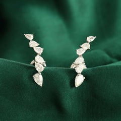 Real 1.80 Carat SI Clarity HI Color Diamond Climber Earrings 18 Karat White Gold