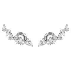 Real 1.80 Carat SI Clarity HI Color Diamond Climber Earrings 18 Karat White Gold