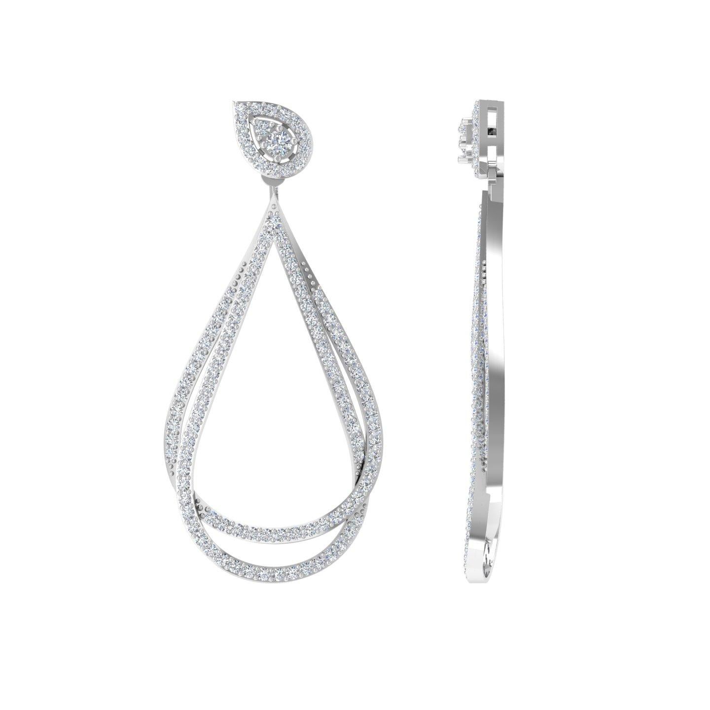 Women's Real 1.80 Carat SI Clarity HI Color Diamond Dangle Earrings 14 Karat White Gold For Sale