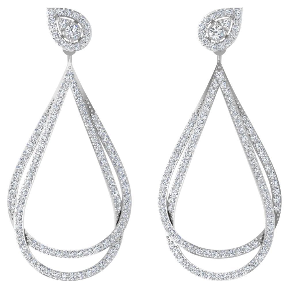 Real 1.80 Carat SI Clarity HI Color Diamond Dangle Earrings 18 Karat White Gold For Sale