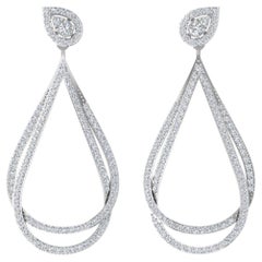 Real 1.80 Carat SI Clarity HI Color Diamond Dangle Earrings 18 Karat White Gold