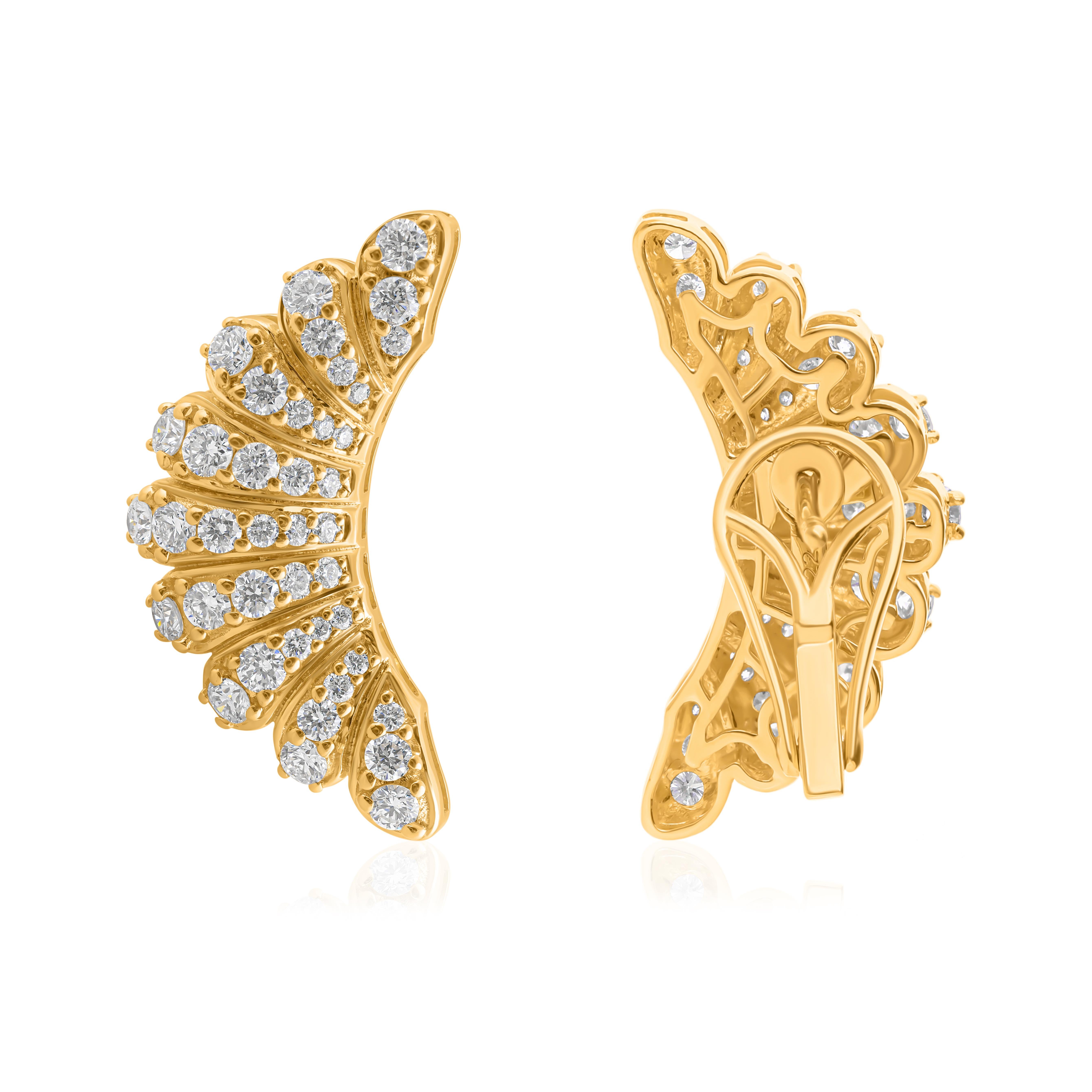 Modern Real 1.80 Carat SI Clarity HI Color Round Diamond Earrings 14 Karat Yellow Gold For Sale