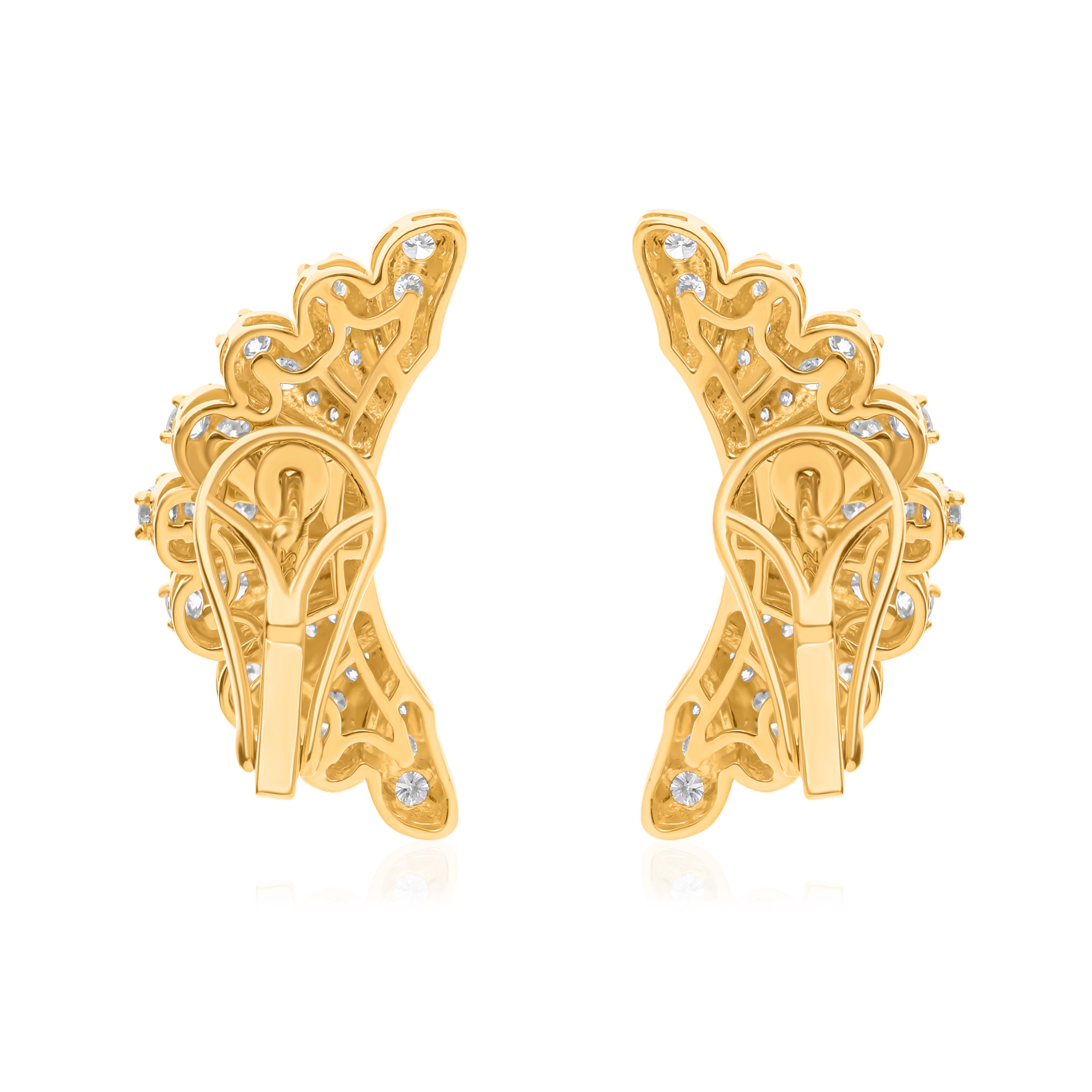 Round Cut Real 1.80 Carat SI Clarity HI Color Round Diamond Earrings 14 Karat Yellow Gold For Sale