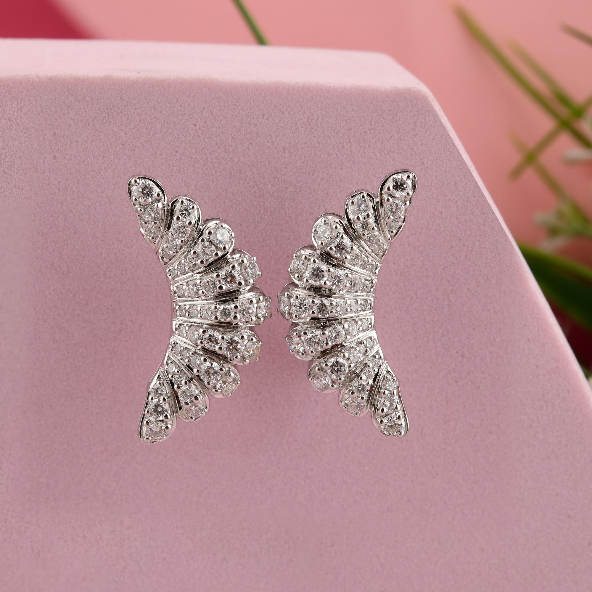 Echte 1,80cts SI Reinheit HI Farbe Runde Diamant Hörnchen Ohrringe 14K Weißgold (Moderne) im Angebot