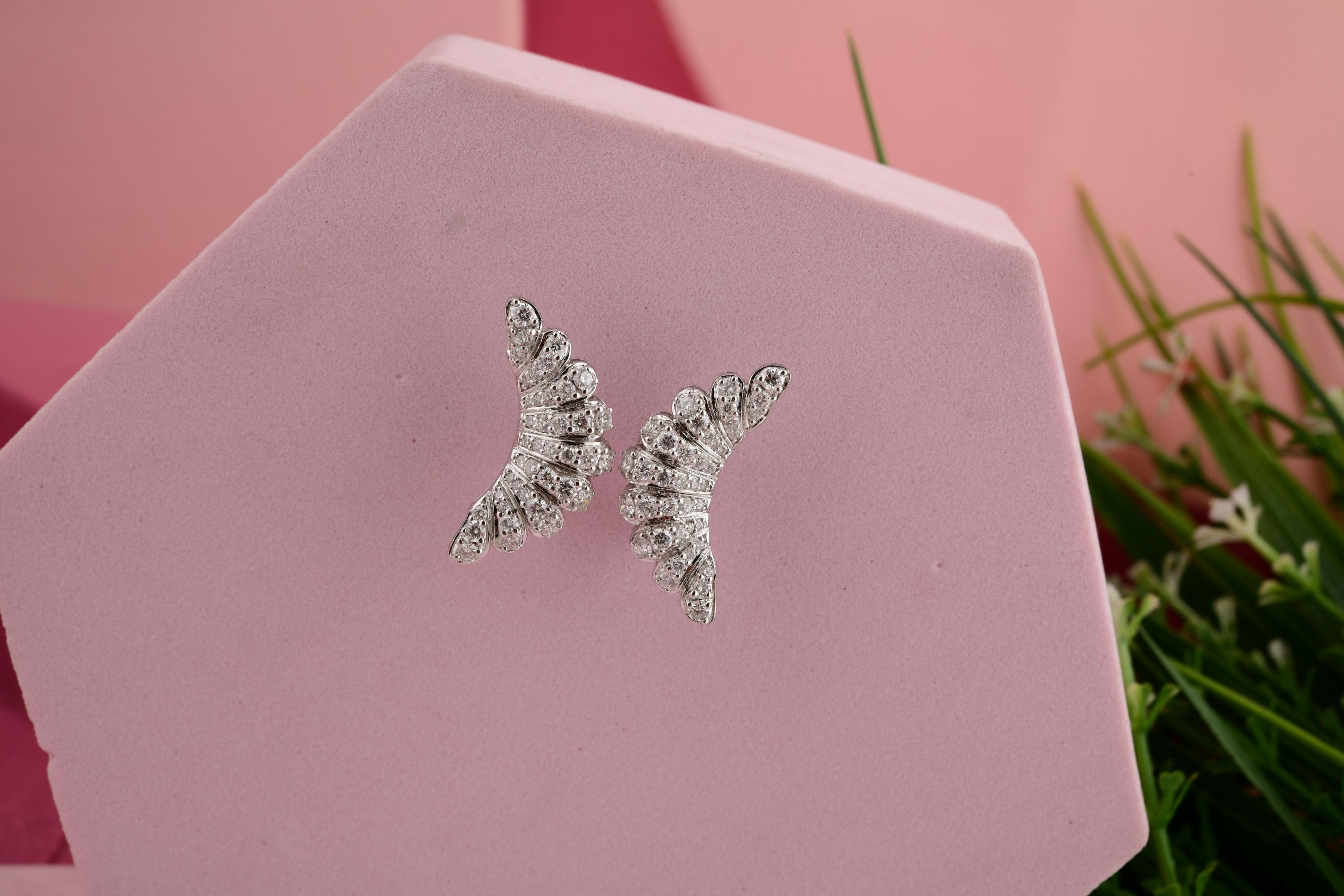 Echte 1,80cts SI Reinheit HI Farbe Runde Diamant Hörnchen Ohrringe 14K Weißgold im Zustand „Neu“ im Angebot in Diera, Dubai