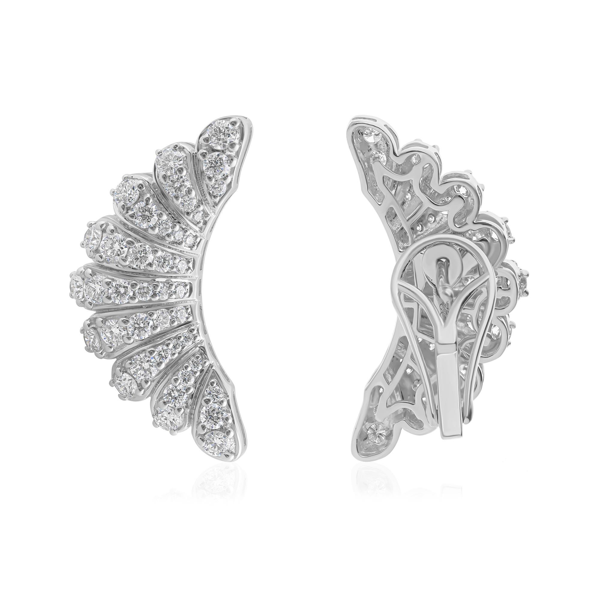 Echte 1,80cts SI Reinheit HI Farbe Runde Diamant Hörnchen Ohrringe 14K Weißgold Damen im Angebot