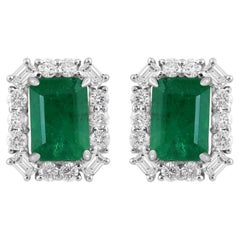 Real 1.81 Carat Zambian Emerald Earrings 0.60 Carat Diamond 18 Karat White Gold
