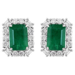 Real 1.81 Carat Zambian Emerald Earrings 0.60 Carat Diamond 18 Karat White Gold