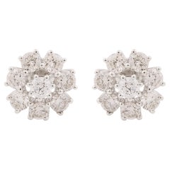 Pendientes florales de diamantes de 1,83 quilates, claridad SI y color HI, oro blanco de 14k