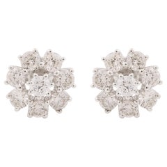 Real 1,83 Karat SI Reinheit HI Farbe Diamant Floral Ohrstecker 14k Weißgold