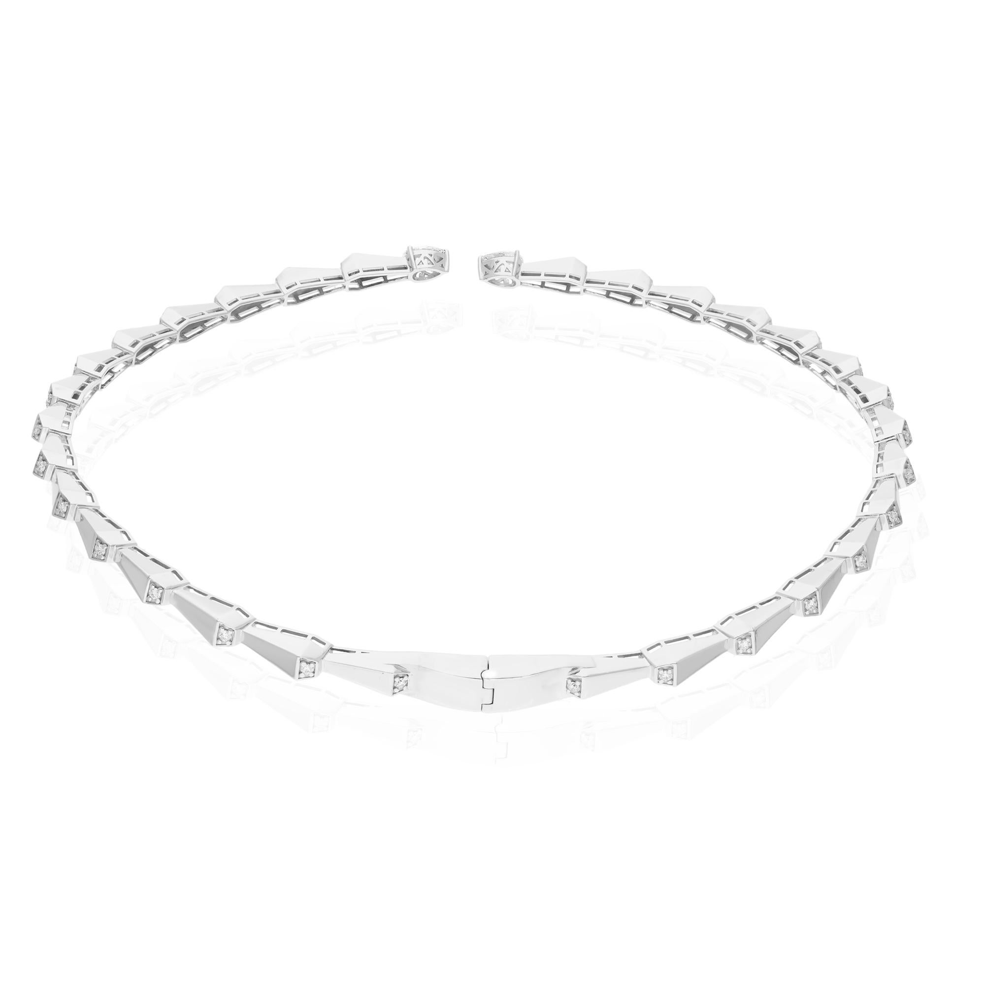 Pear Cut Real 1.85 Carat Pear Diamond Snake Choker Necklace 14 Karat White Gold Jewelry For Sale