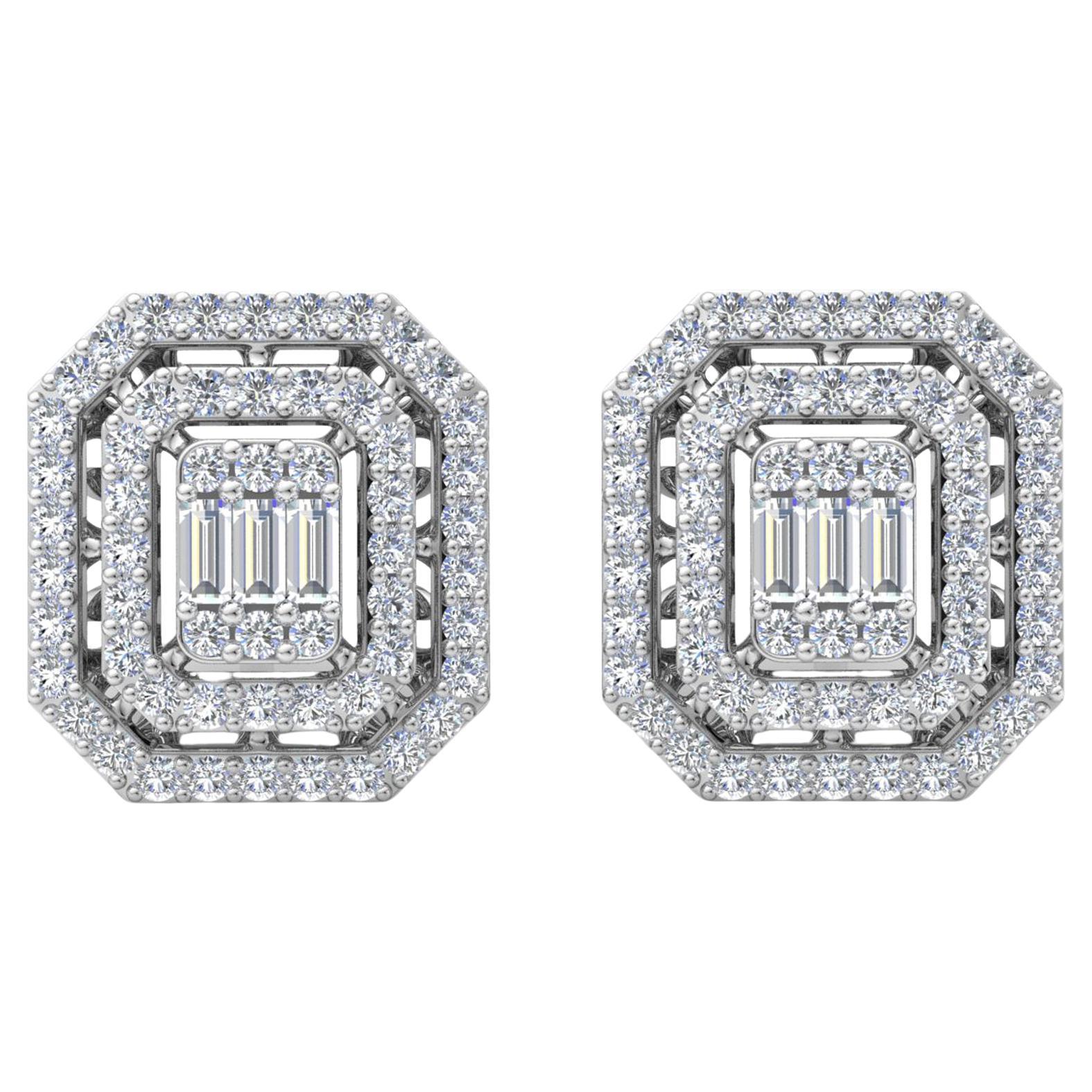 Real 1,85 Karat SI/HI Baguette 
runder Diamant-Ohrstecker 10 Karat Weißgold im Angebot