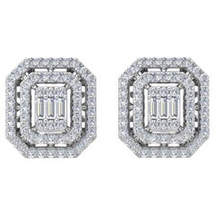 Real 1,85 Karat SI/HI Baguette 
runder Diamant-Ohrstecker 10 Karat Weißgold