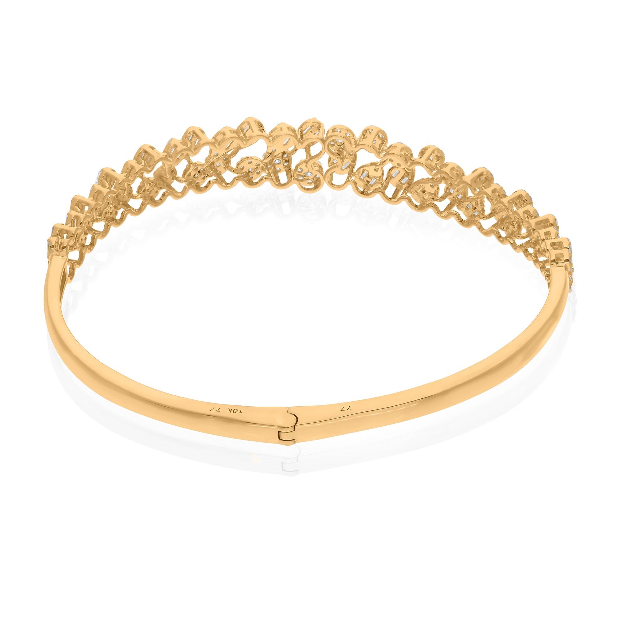 Brazalete de diamantes redondos baguette SI/H de 1,87 quilates reales Oro amarillo de 18 quilates Corte baguette en venta