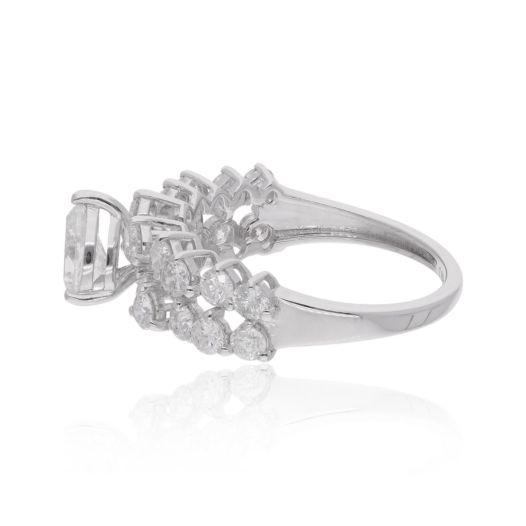 Real 1,87 Karat SI/H Birnenförmiger runder Diamant-Hochzeitsring aus 18 Karat Weißgold (Moderne) im Angebot