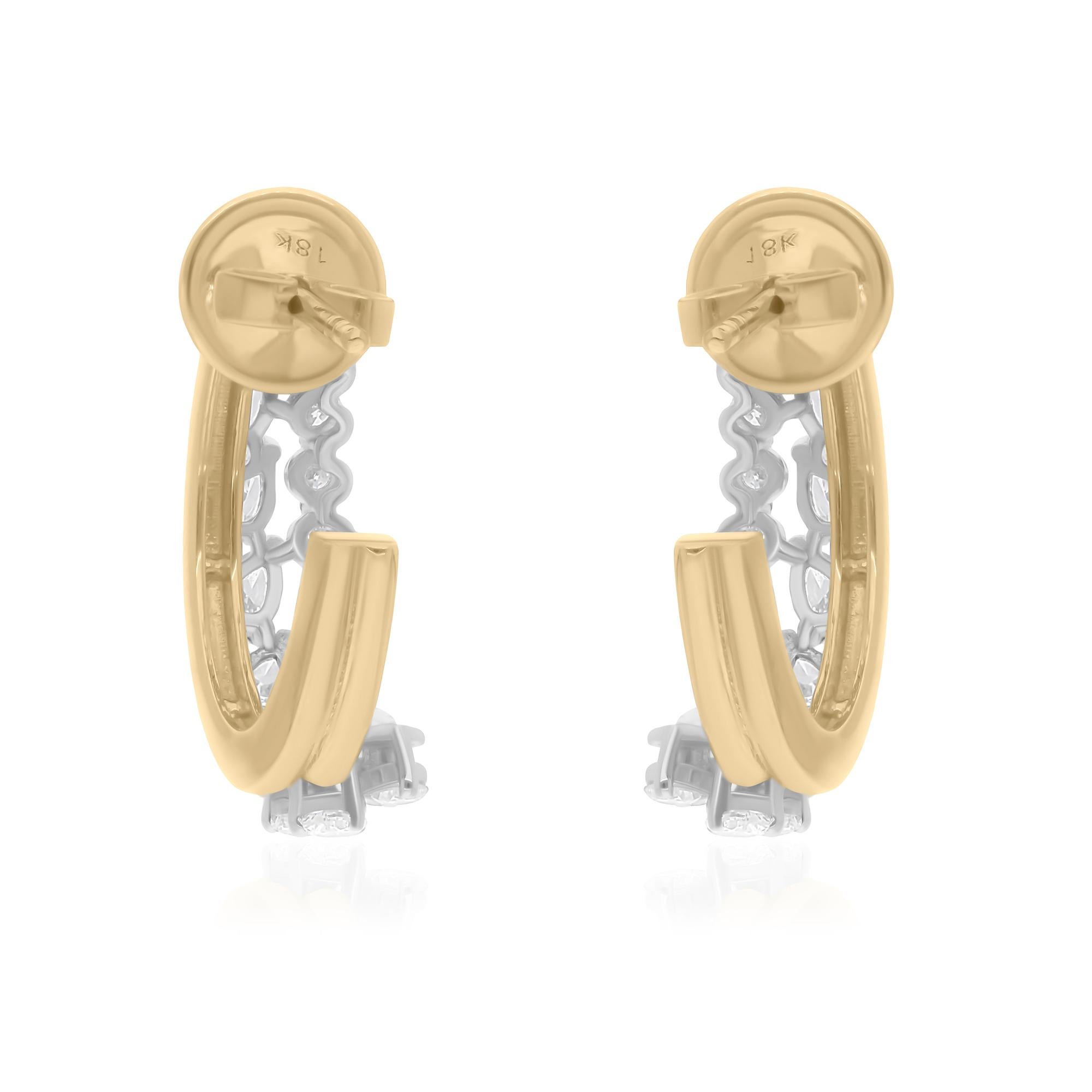 Real 1.88 Carat SI/H Pear Round Diamond Hoop Earrings 18 Karat Yellow White Gold In New Condition For Sale In Diera, Dubai