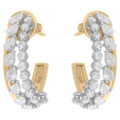 Créoles en or jaune et blanc 18 carats avec diamants ronds taille poire de 1,88 carat SI/H