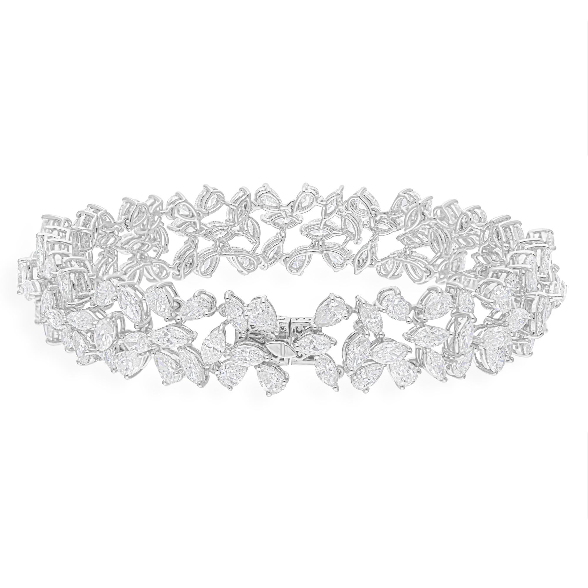 Modern Real 18.81 Carat SI/H Marquise Pear Diamond Bracelet 18 Karat White Gold Jewelry For Sale