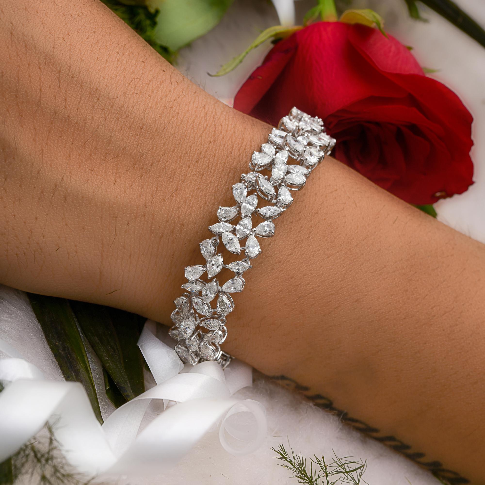 Pear Cut Real 18.81 Carat SI/H Marquise Pear Diamond Bracelet 18 Karat White Gold Jewelry For Sale