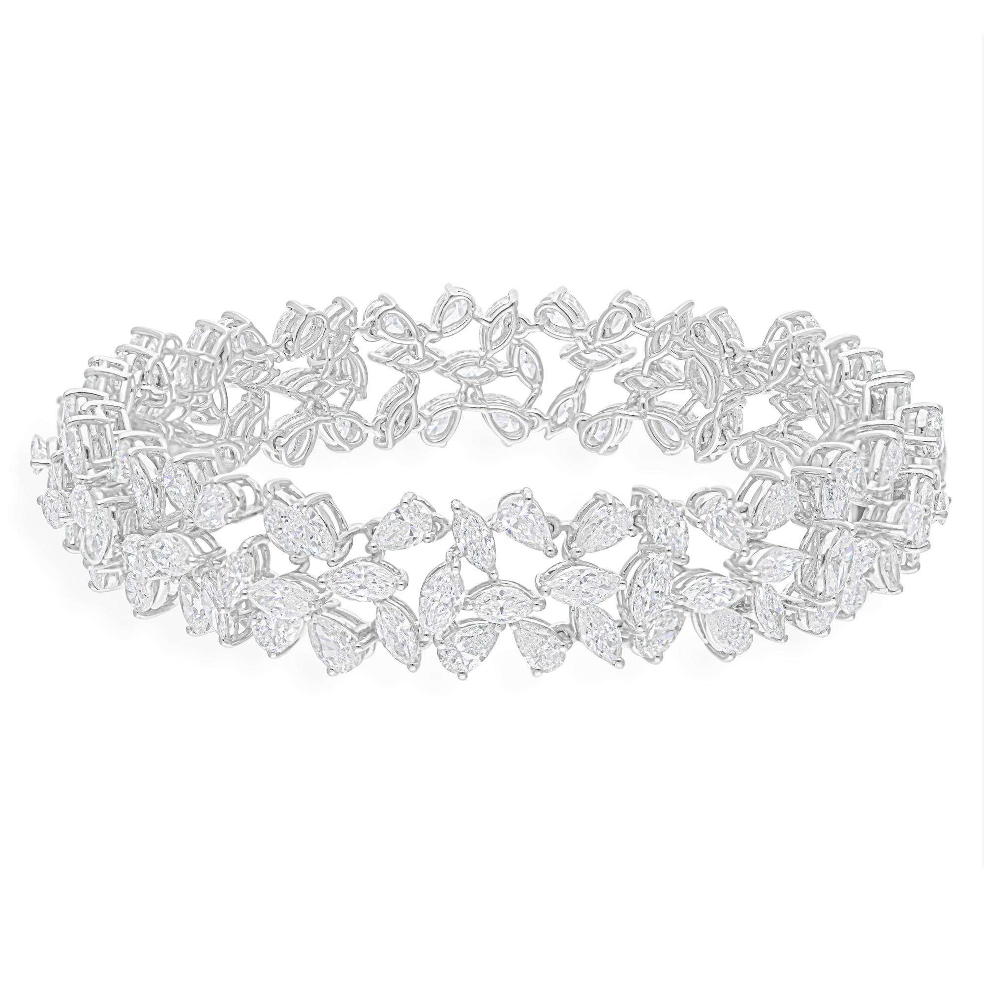Real 18,81 Karat SI/H Marquise Birnen-Diamant-Armband aus 18 Karat Weißgold Schmuck (Tropfenschliff) im Angebot