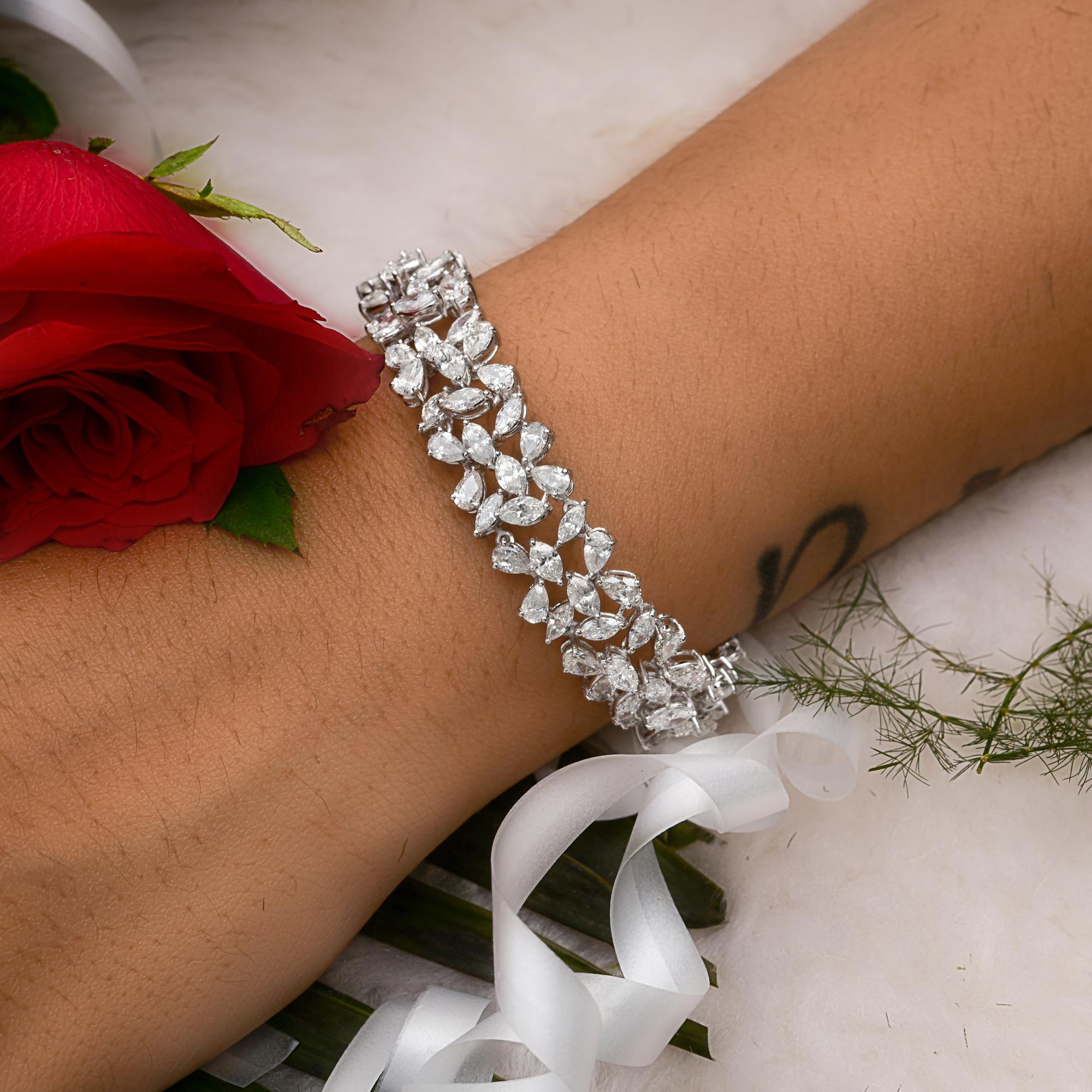 Real 18.81 Carat SI/H Marquise Pear Diamond Bracelet 18 Karat White Gold Jewelry In New Condition For Sale In Diera, Dubai