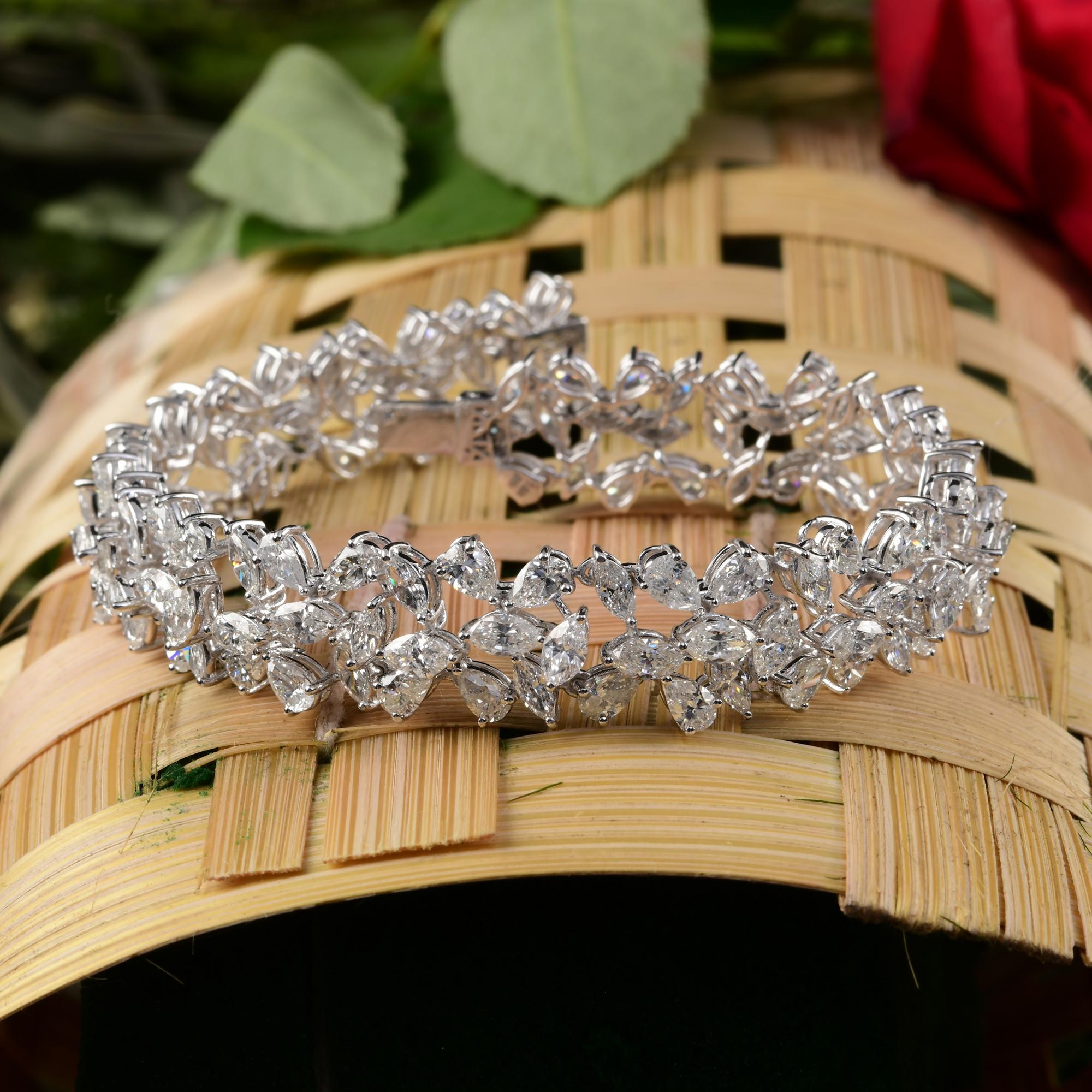 Women's Real 18.81 Carat SI/H Marquise Pear Diamond Bracelet 18 Karat White Gold Jewelry For Sale