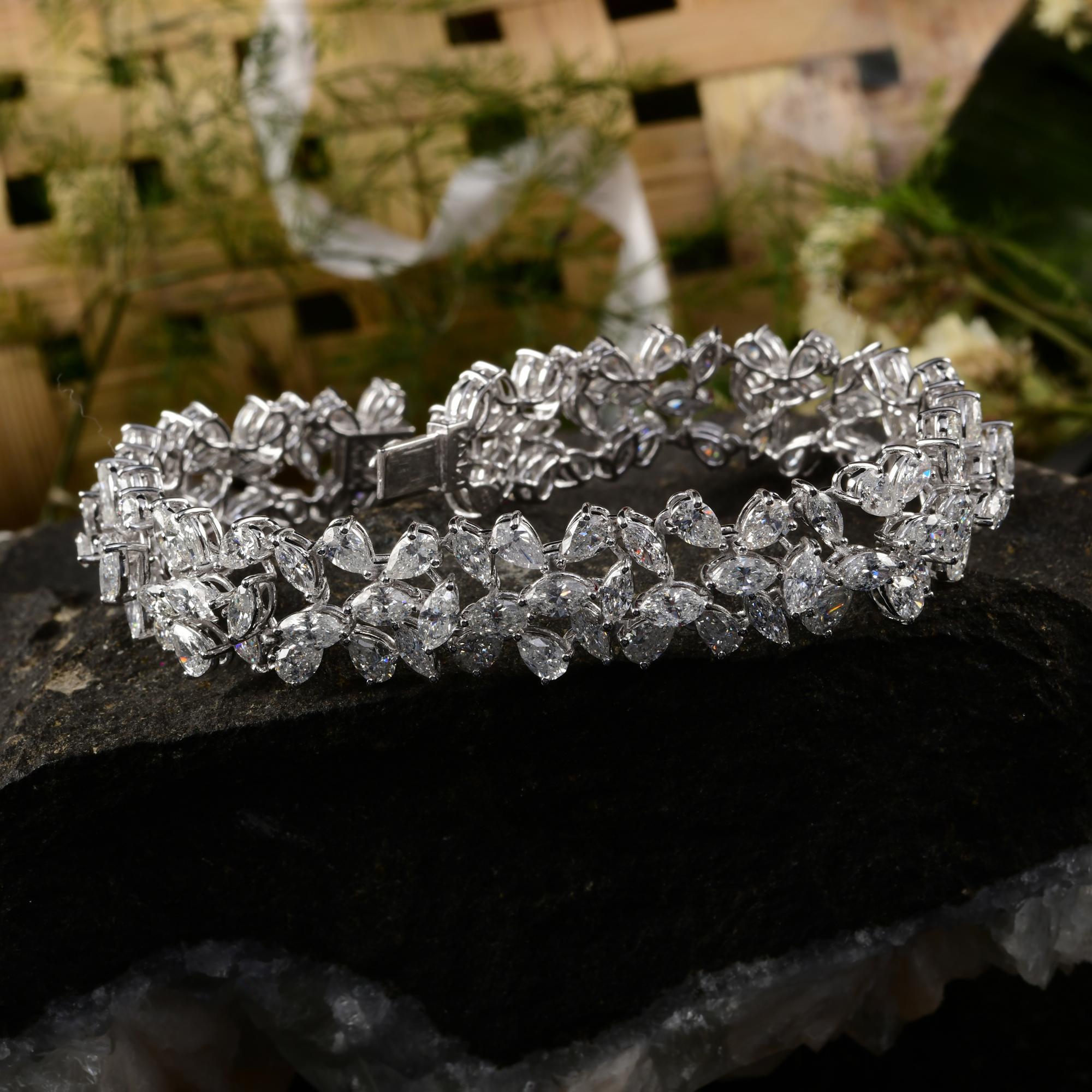 Real 18.81 Carat SI/H Marquise Pear Diamond Bracelet 18 Karat White Gold Jewelry For Sale 1