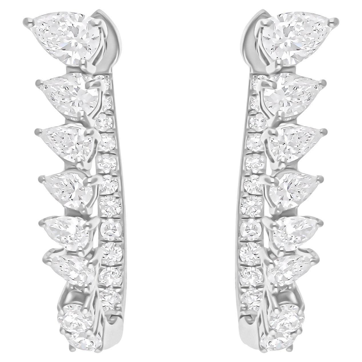 Real 1.9 Carat SI/H Pear Round Diamond Hoop Earrings 14 Karat White Gold Jewelry