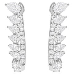 Real 1.9 Carat SI/H Pear Round Diamond Hoop Earrings 14 Karat White Gold Jewelry