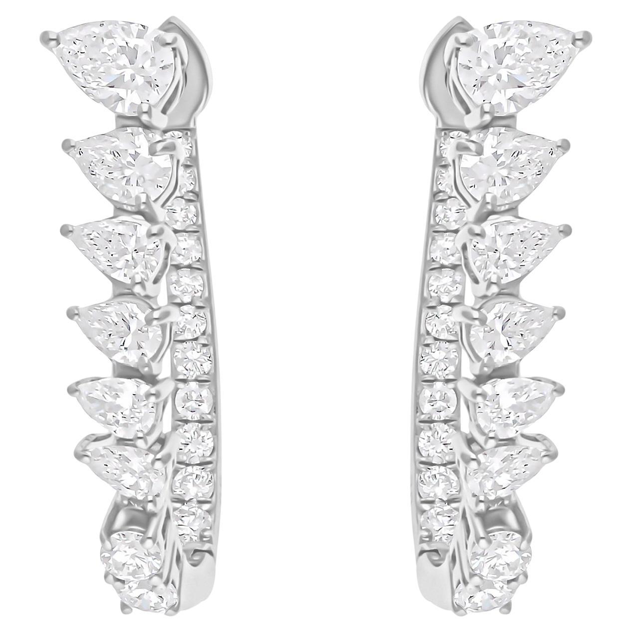 Pendientes de aro de diamante redondo pera SI/H de 1,9 quilates reales Joyas de oro blanco de 14 quilates