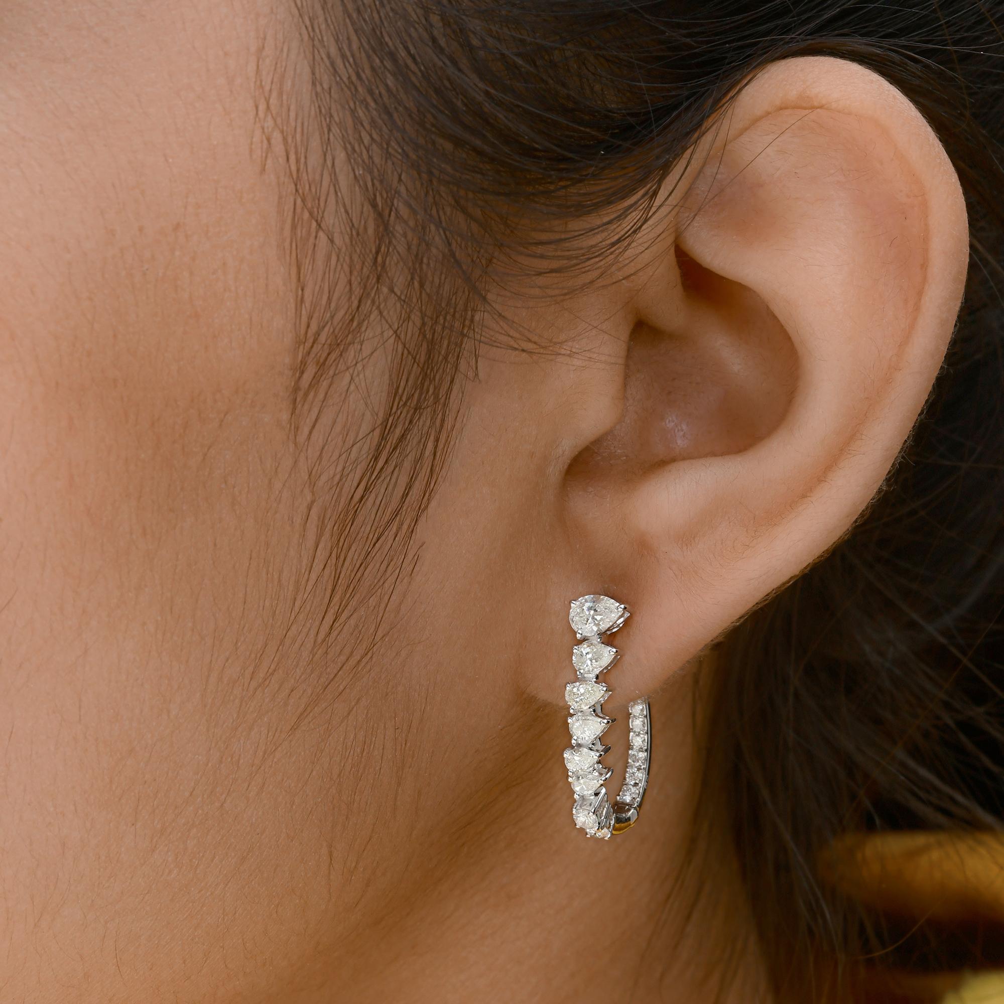 Modern Real 1.9 Carat SI/H Pear Round Diamond Hoop Earrings 18 Karat White Gold Jewelry For Sale