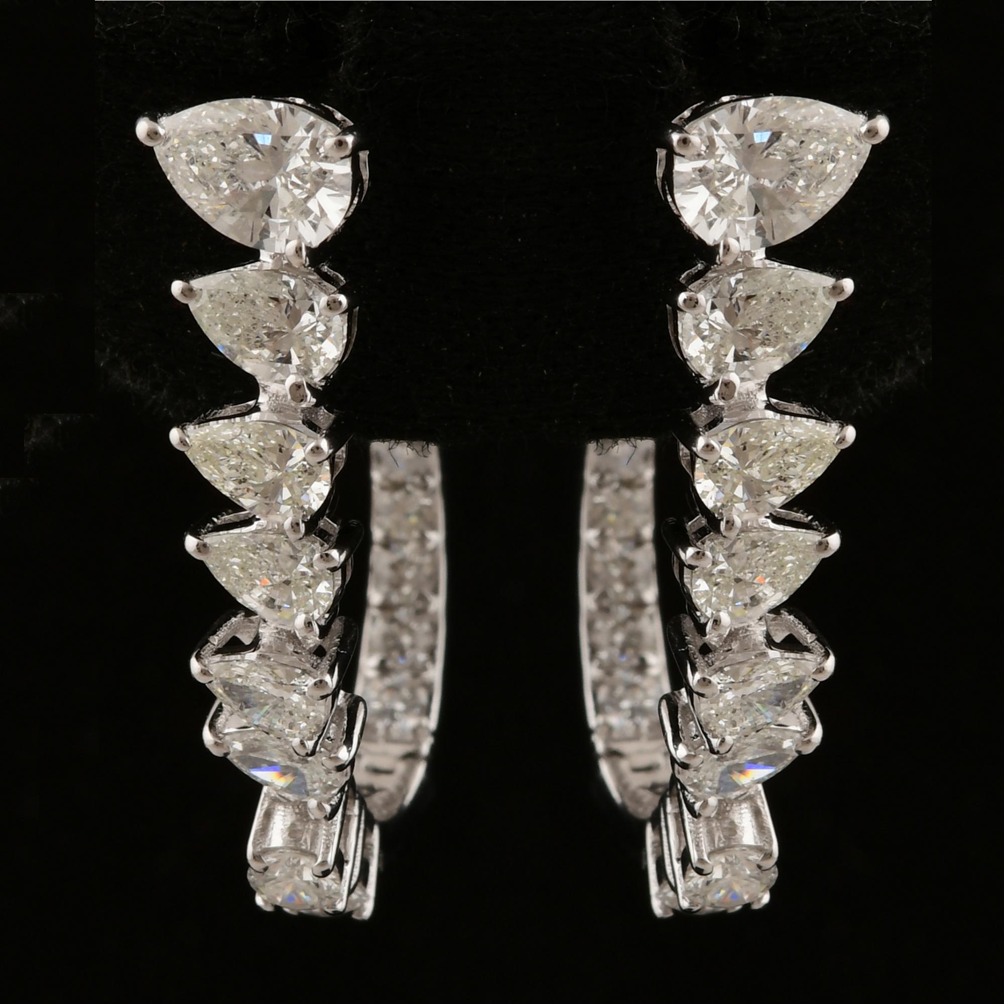 Women's Real 1.9 Carat SI/H Pear Round Diamond Hoop Earrings 18 Karat White Gold Jewelry For Sale