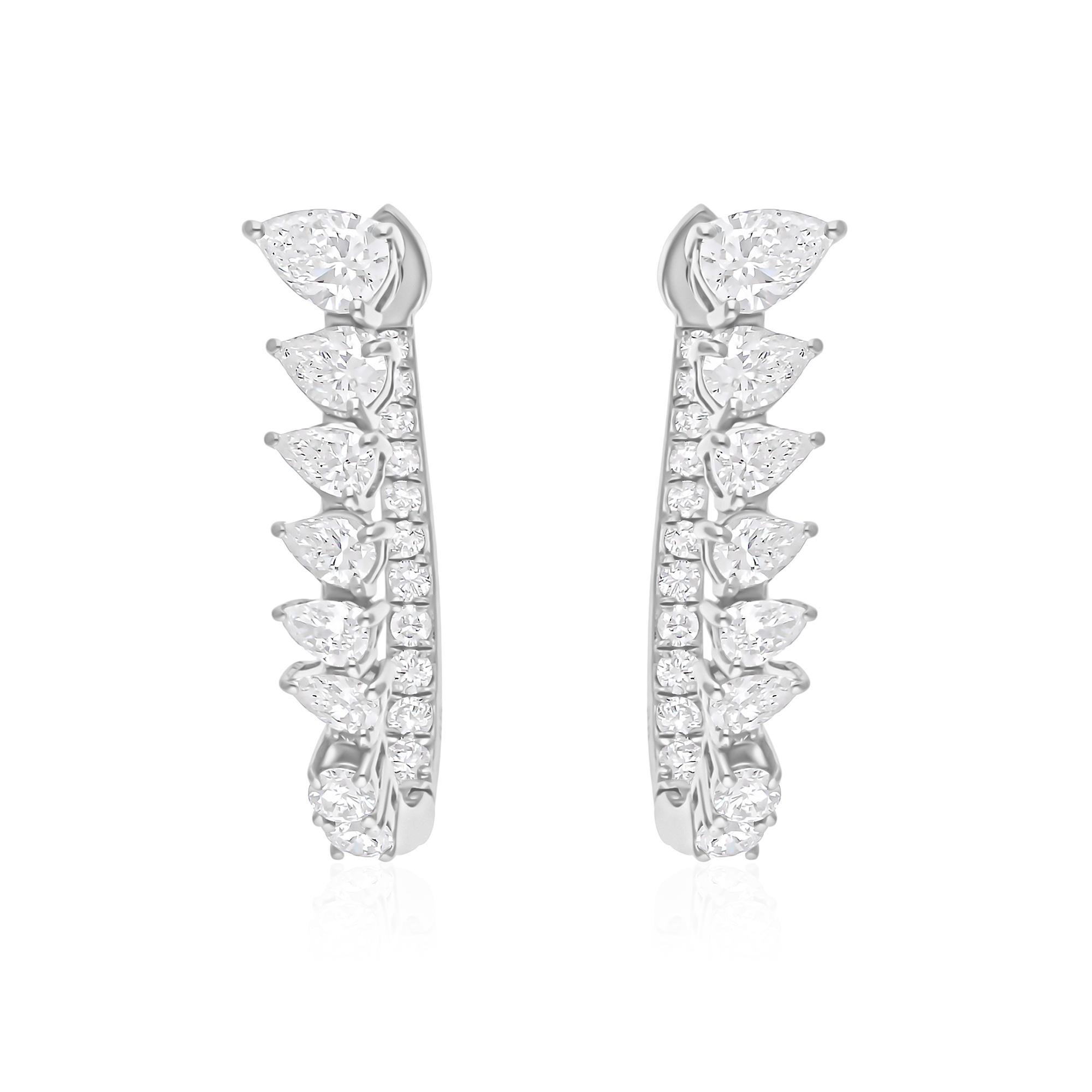 Orecchini a cerchio con diamanti tondi e pera da 1,9 carati reali SI/H Gioielli in oro bianco 18 carati