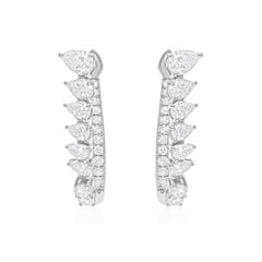 Orecchini a cerchio con diamanti tondi e pera da 1,9 carati reali SI/H Gioielli in oro bianco 18 carati