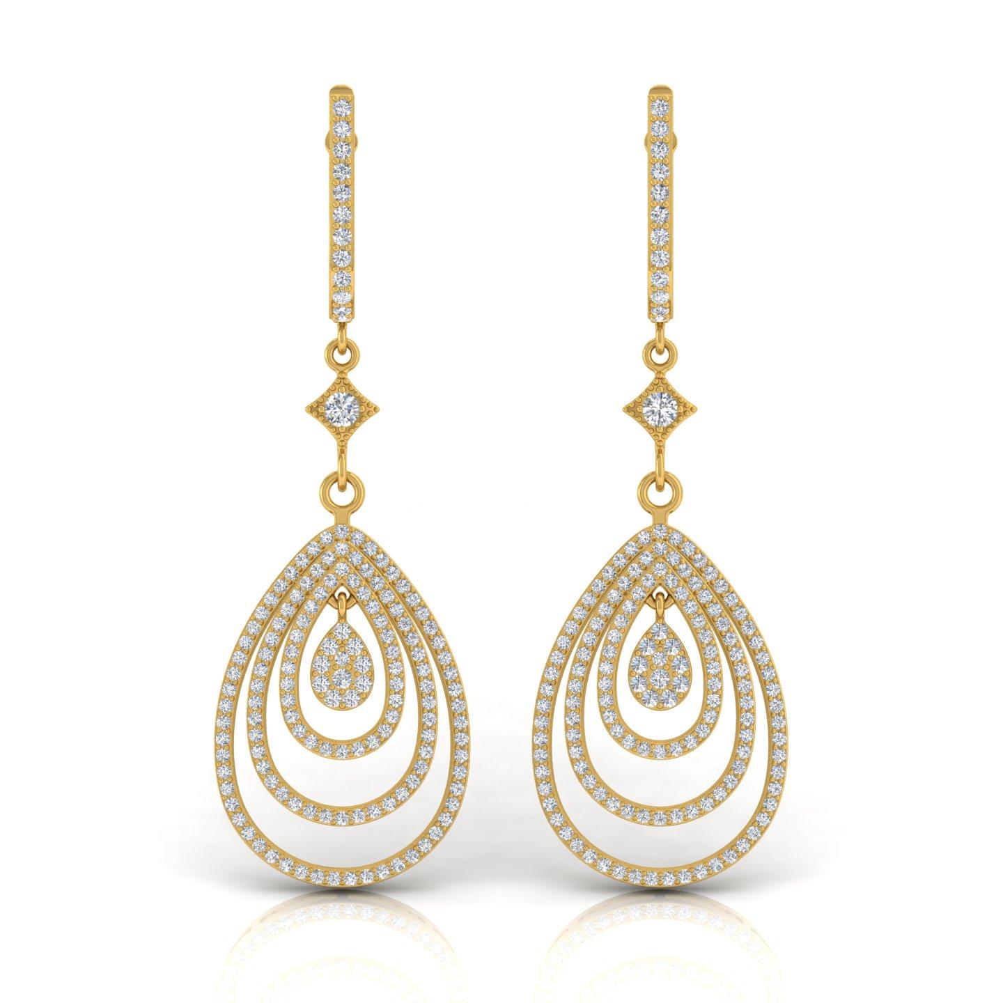 Moderne Boucles d'oreilles pendantes en or jaune 14k avec un vrai diamant de 1.90 carat SI Clarity en vente