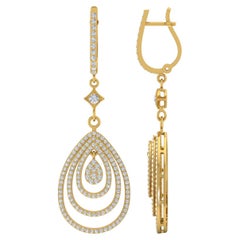 Boucles d'oreilles pendantes en or jaune 14k avec un vrai diamant de 1.90 carat SI Clarity