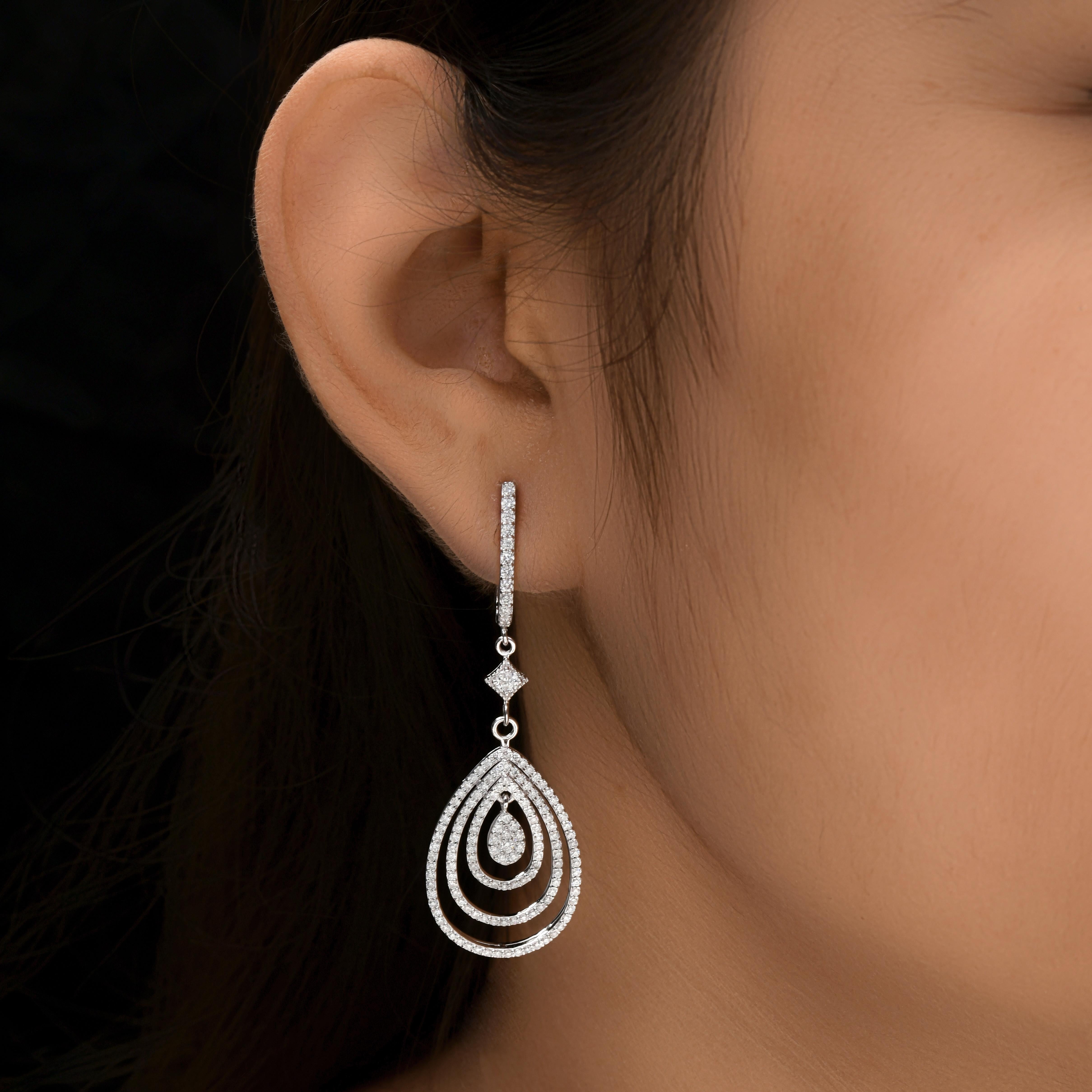 Modern Real 1.90 Carat SI Clarity HI Color Diamond Dangle Earrings 14 Karat Yellow Gold For Sale