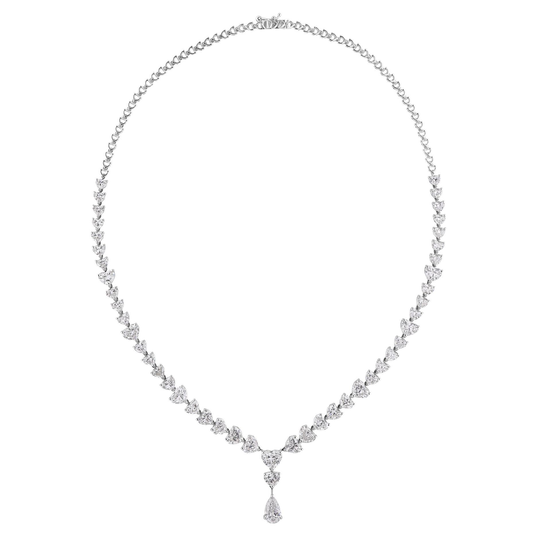 Collar de oro blanco de 18 quilates con gota de diamante en forma de corazón SI/H de 19,01 quilates auténtico