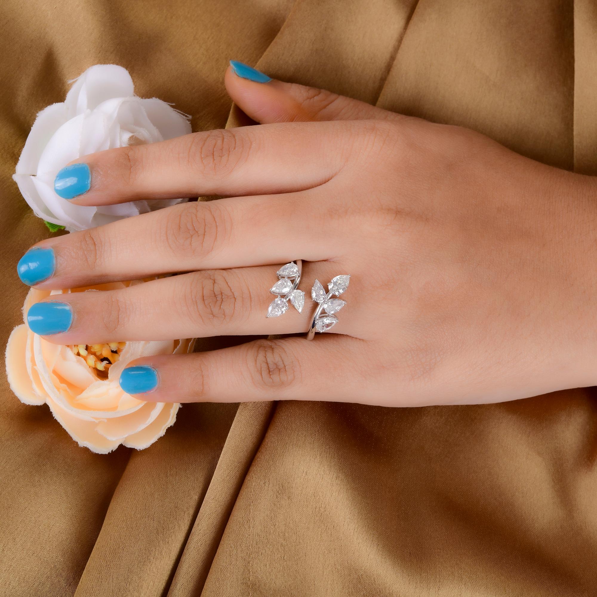 Im Angebot: Echte 1,93 Karat Birne Form Diamant Blatt geformt Ring 14 Karat Weißgold-Schmuck () 2